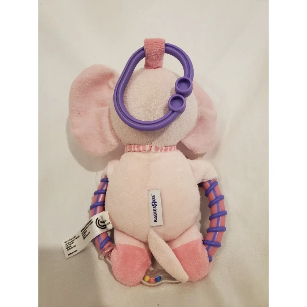 Vintage Babies R Us Pink Elephant Baby Rattle Hanging Toy